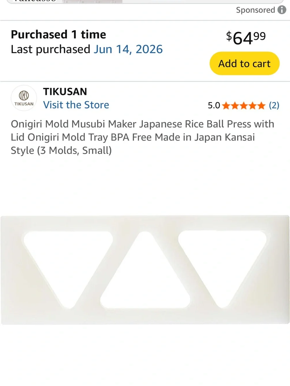 TIKUSAN Onigiri Mold Musubi Maker - White (3 Cavity)
